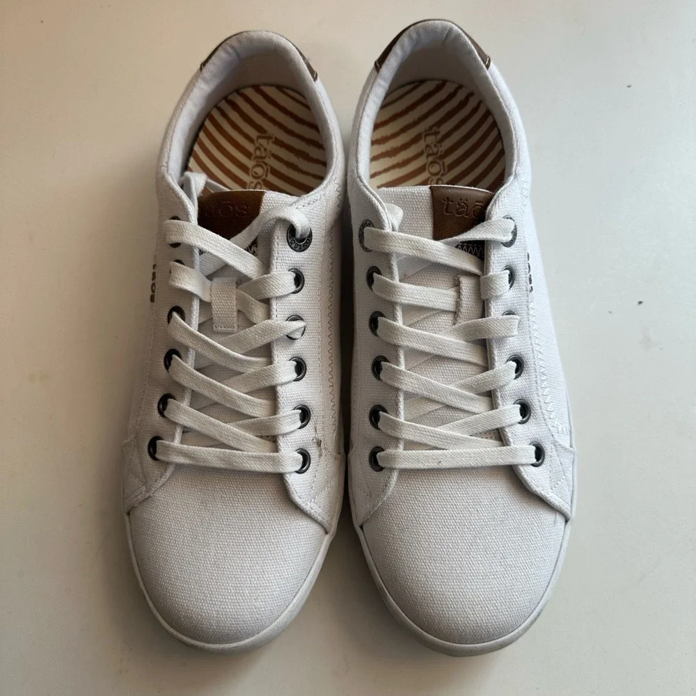 Taos Star Burst Canvas Lace-up Casual SneakerWith Brown Leather Accents Size 9.5 - Picture 2 of 12